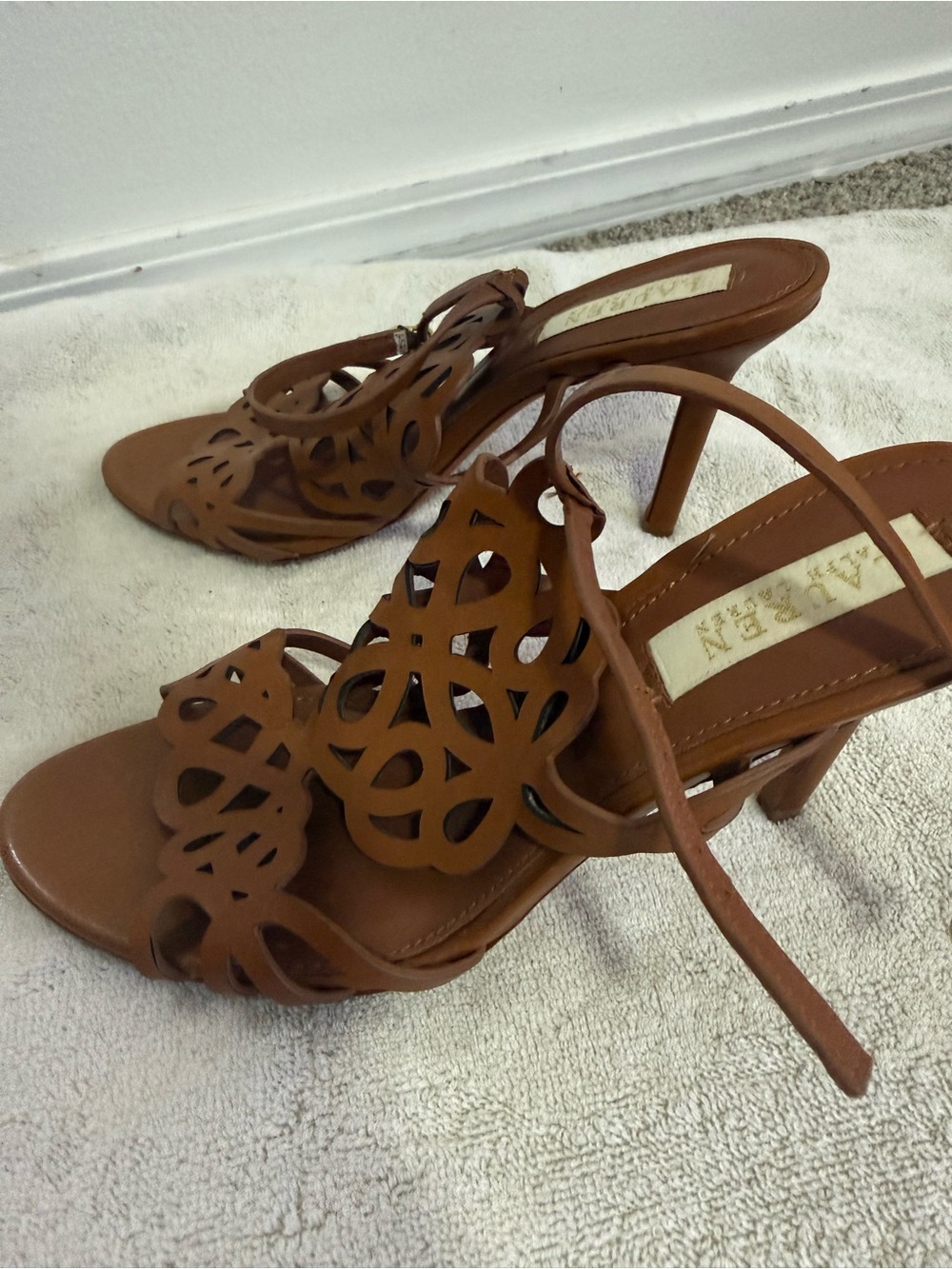 Ralph Lauren Brown Laser-Cut High Heel Sandals